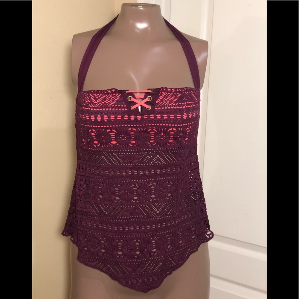 Elegant Crochet Halter Swim Top - Purple
